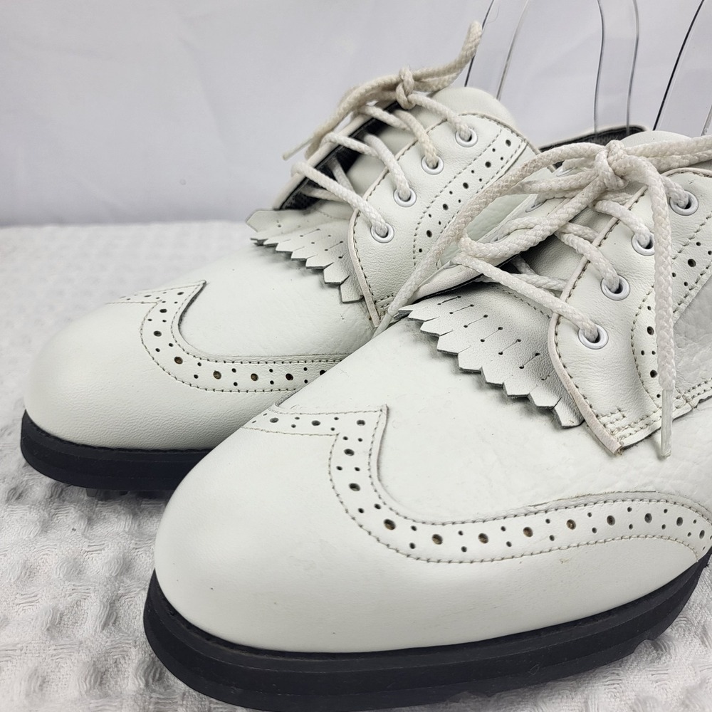Footjoy Softjoys Terrains Wing Tip Golf Shoes Women's 9 White Lace Up Spiked - Picture 2 of 7